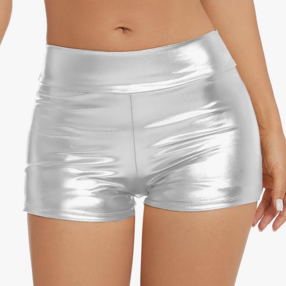 Silver barbie hot pants shorts rave festival sport yoga bottoms sexy gym panty